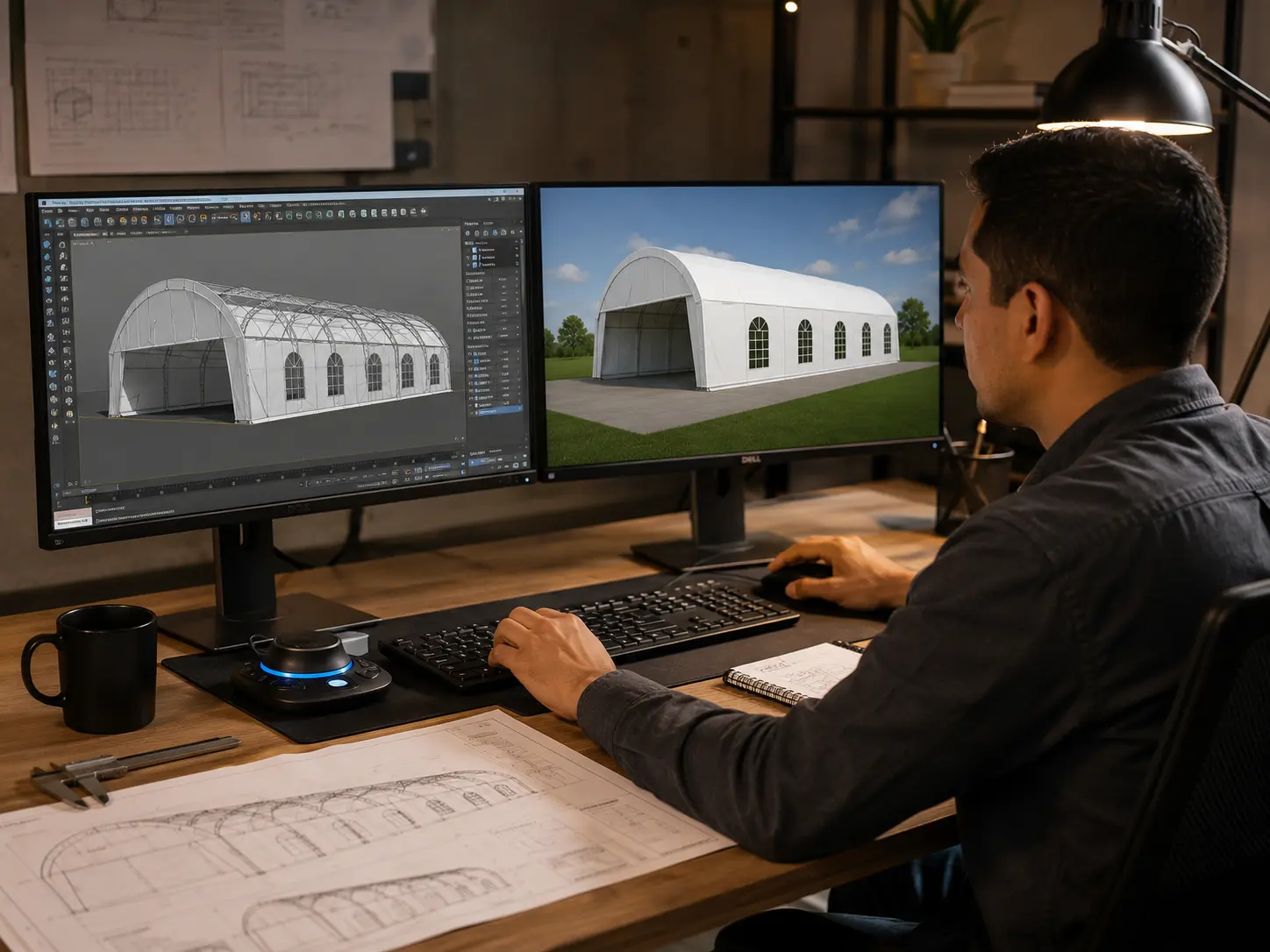 Render 3D de membrana tensada