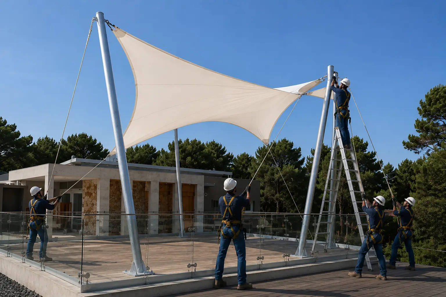 Instalación en sitio de membrana tensada