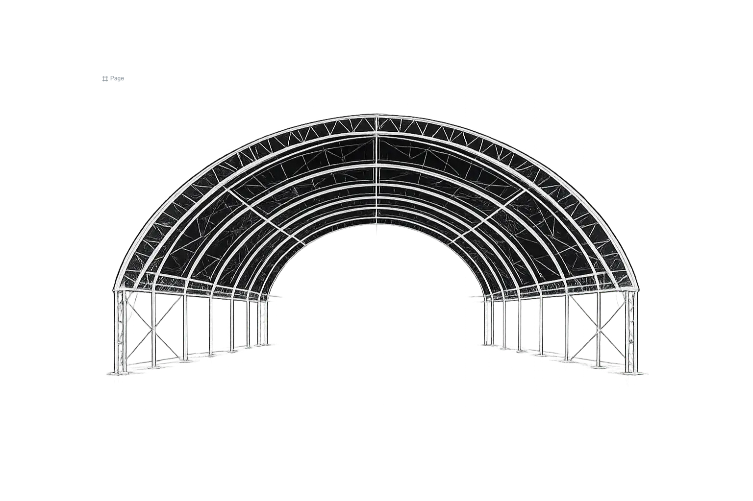 Ilustración técnica hangar en lona